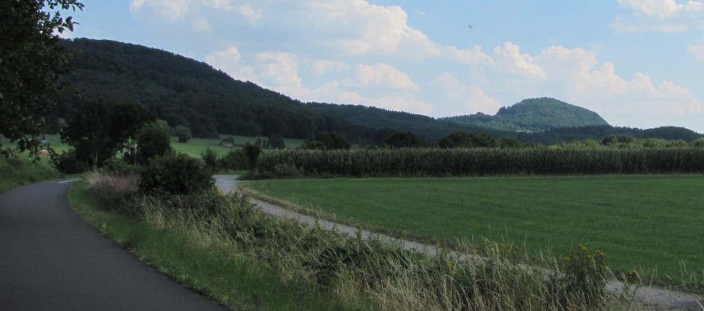 Blick von der Bahnhaltestelle Elters über den vorgesehenen Standort zur Milseburg